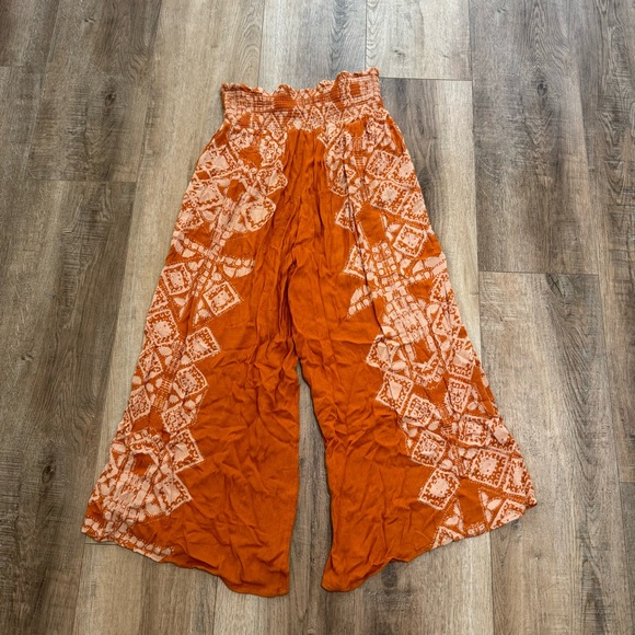 Free People Boho Orange Floral Flowey Pants Size S - Picture 4 of 5